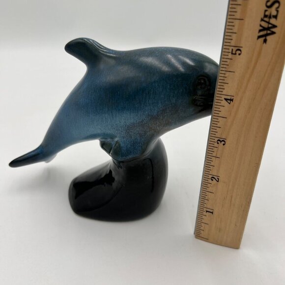 Howard Pierce Porcelain Dolphin Figurine Glossy Blue Glaze California Pottery - Picture 10 of 11